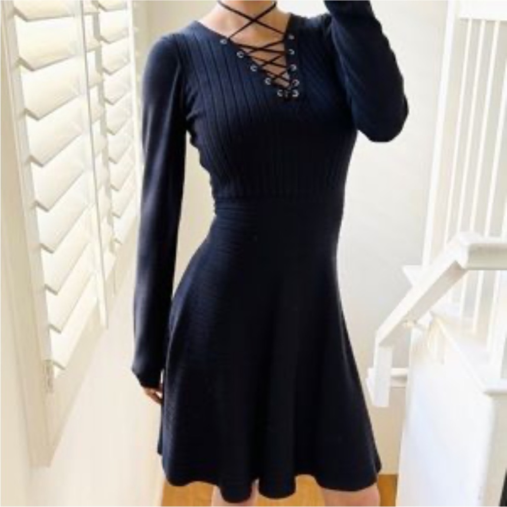 Xhilaration Lace-Up Ribbed Knit Sweater Dress